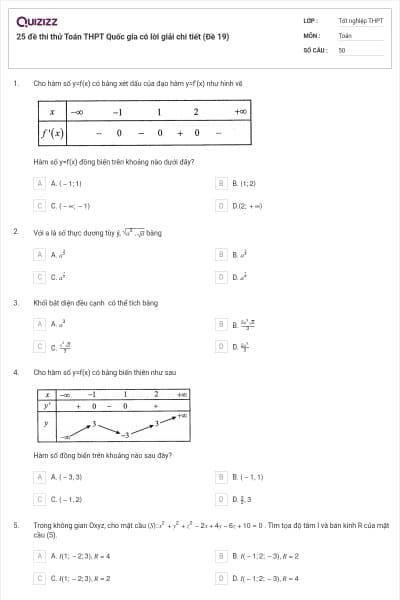 25 đề thi thử Toán THPT Quốc gia có lời giải chi tiết (Đề 19)
