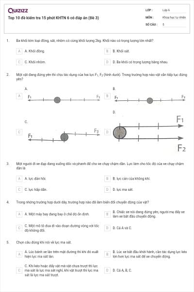 Top 10 đề kiểm tra 15 phút KHTN 6 có đáp án (Đề 3)