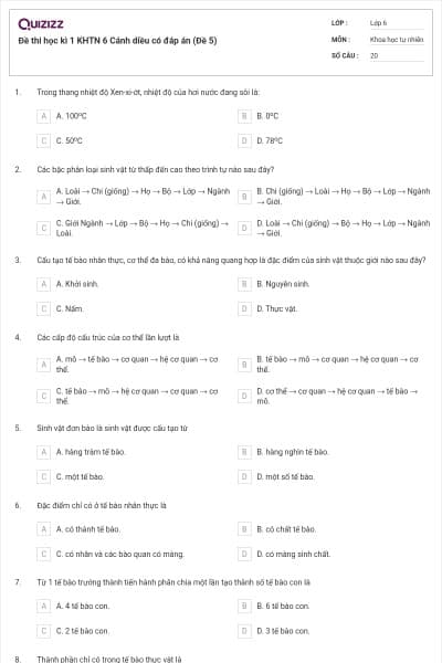 Đề thi học kì 1 KHTN 6 Cánh diều có đáp án (Đề 5)