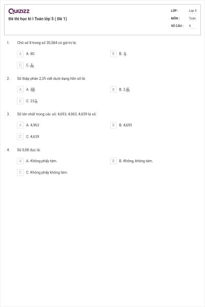 Đề thi học kì I Toán lớp ̀5 ( Đề 1)