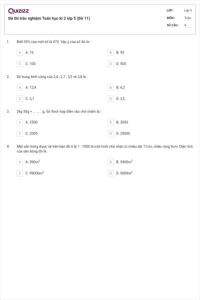Đề thi trắc nghiệm Toán học kì 2 lớp 5 (Đề 11)