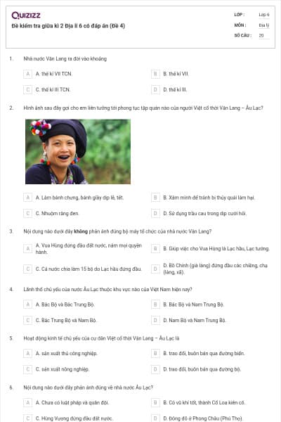 Đề kiểm tra giữa kì 2 Địa lí 6 có đáp án (Đề 4)