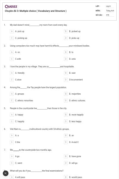 Chuyên đề 3: Multiple choice ( Vocabulary and Structure )