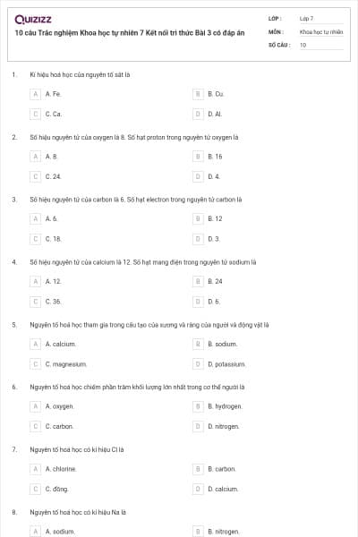 10 câu Trắc nghiệm Khoa học tự nhiên 7 Kết nối tri thức Bài 3 có đáp án