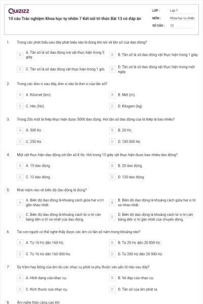 10 câu Trắc nghiệm Khoa học tự nhiên 7 Kết nối tri thức Bài 13 có đáp án