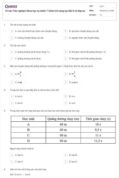 10 câu Trắc nghiệm Khoa học tự nhiên 7 Chân trời sáng tạo Bài 8 có đáp án