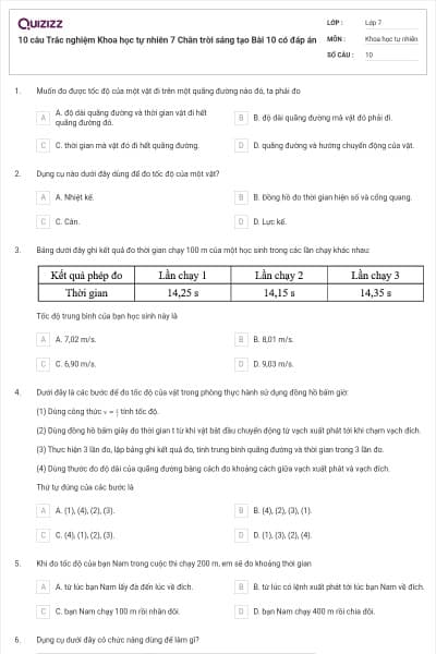 10 câu Trắc nghiệm Khoa học tự nhiên 7 Chân trời sáng tạo Bài 10 có đáp án
