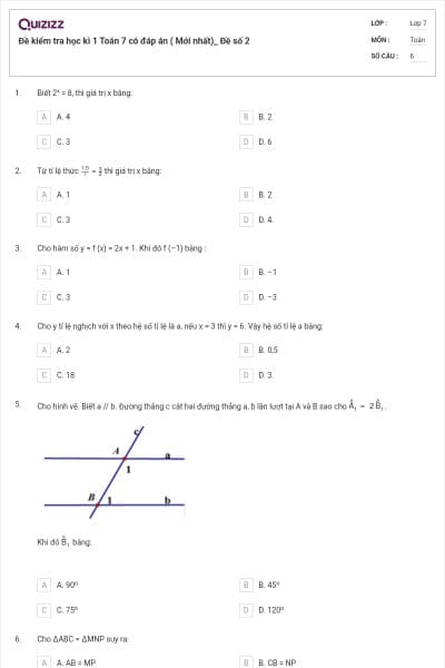 Đề kiểm tra học kì 1 Toán 7 có đáp án ( Mới nhất)_ Đề số 2