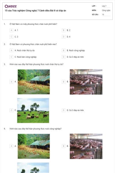 15 câu Trắc nghiệm Công nghệ 7 Cánh diều Bài 8 có đáp án