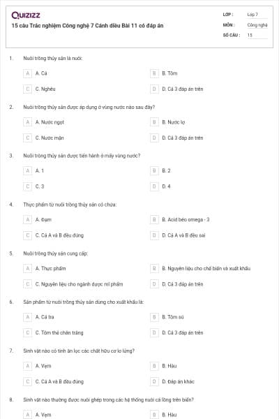 15 câu Trắc nghiệm Công nghệ 7 Cánh diều Bài 11 có đáp án