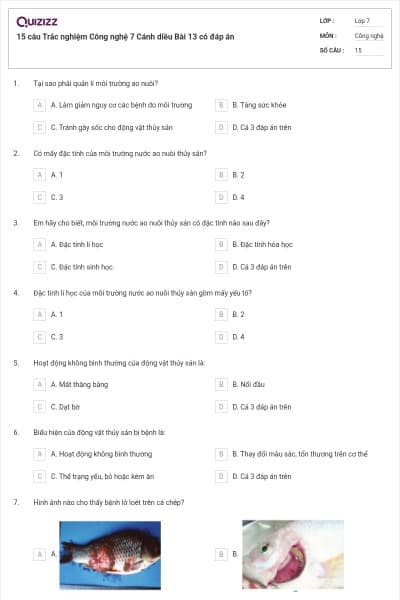 15 câu Trắc nghiệm Công nghệ 7 Cánh diều Bài 13 có đáp án