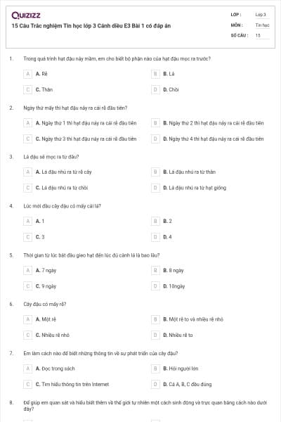 15 Câu Trắc nghiệm Tin học lớp 3 Cánh diều E3 Bài 1 có đáp án