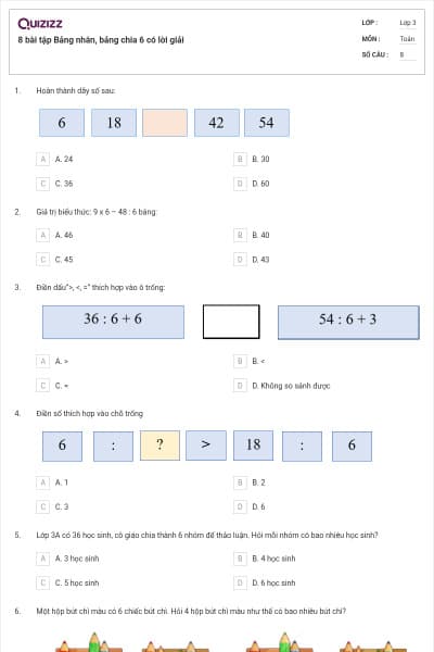 8 bài tập Bảng nhân, bảng chia 6 có lời giải