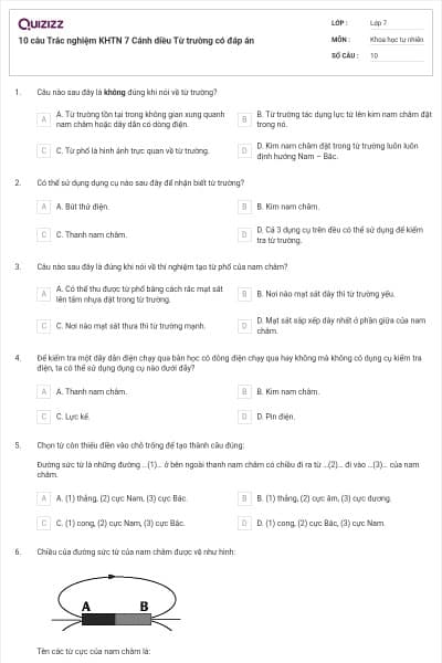10 câu Trắc nghiệm KHTN 7 Cánh diều Từ trường có đáp án