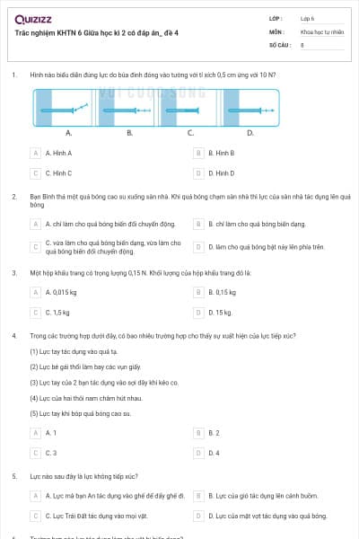 Trắc nghiệm KHTN 6 Giữa học kì 2 có đáp án_ đề 4