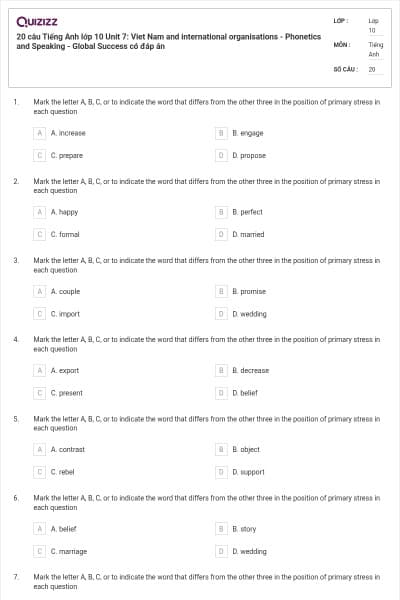 20 câu Tiếng Anh lớp 10 Unit 7: Viet Nam and international organisations - Phonetics and Speaking - Global Success có đáp án