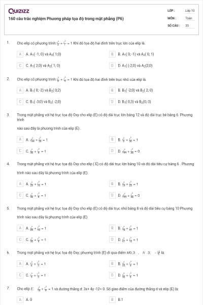 160 câu trắc nghiệm Phương pháp tọa độ trong mặt phẳng (P6)