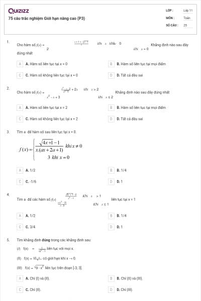 75 câu trắc nghiệm Giới hạn nâng cao (P3)