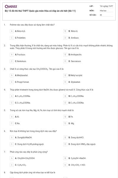 Bộ 15 đề thi thử THPT Quốc gia môn Hóa có đáp án chi tiết (Đề 11)