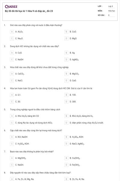 Bộ 30 đề thi học kì 1 Hóa 9 có đáp án_ đề 23