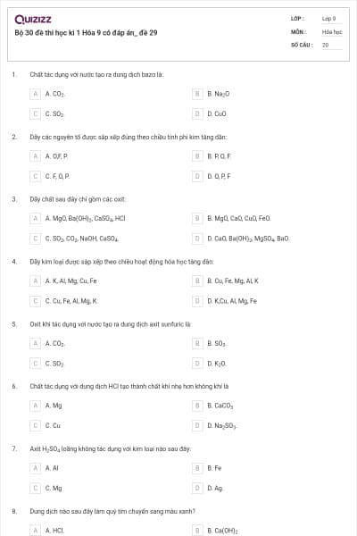 Bộ 30 đề thi học kì 1 Hóa 9 có đáp án_ đề 29