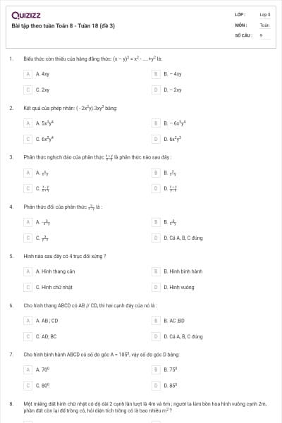 Bài tập theo tuần Toán 8 - Tuần 18 (đề 3)