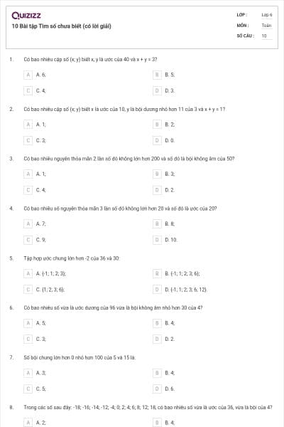 10 Bài tập Tìm số chưa biết (có lời giải)