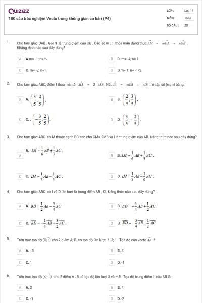 100 câu trắc nghiệm Vecto trong không gian cơ bản (P4)