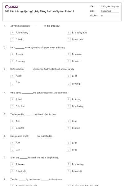 500 Câu trắc nghiệm ngữ pháp Tiếng Anh có đáp án - Phần 18