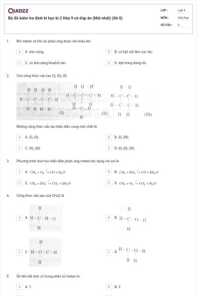 Bộ đề kiểm tra định kì học kì 2 Hóa 9 có đáp án (Mới nhất) (Đề 6)