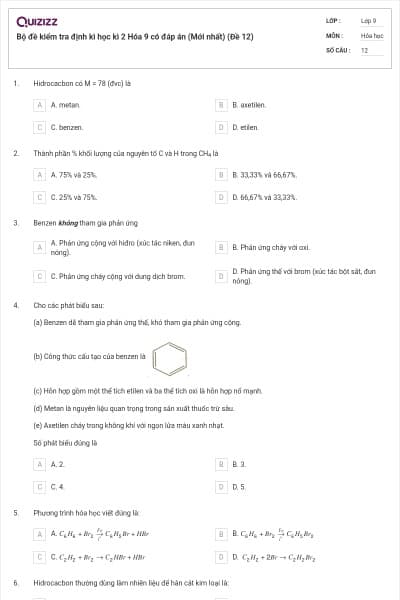 Bộ đề kiểm tra định kì học kì 2 Hóa 9 có đáp án (Mới nhất) (Đề 12)