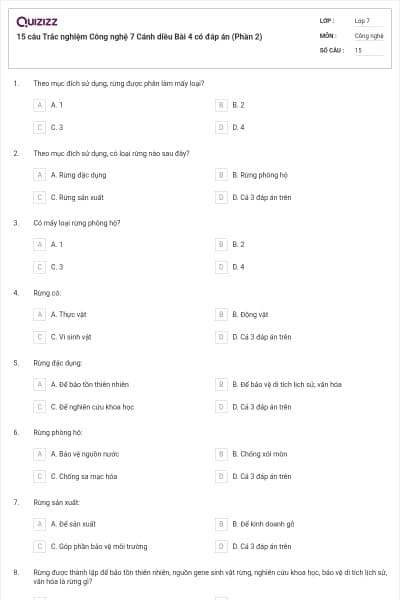 15 câu Trắc nghiệm Công nghệ 7 Cánh diều Bài 4 có đáp án (Phần 2)