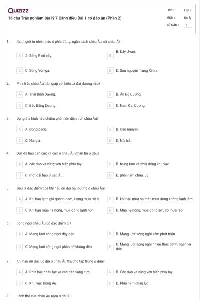 16 câu Trắc nghiệm Địa lý 7 Cánh diều Bài 1 có đáp án (Phần 2)