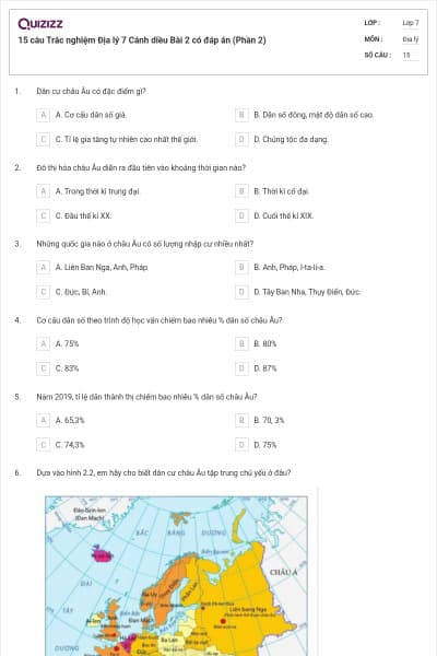 15 câu Trắc nghiệm Địa lý 7 Cánh diều Bài 2 có đáp án (Phần 2)