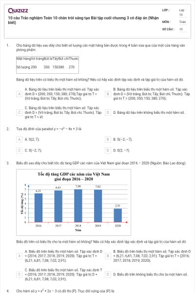 10 câu  Trắc nghiệm Toán 10 chân trời sáng tạo Bài tập cuối chương 3 có đáp án (Nhận biết)
