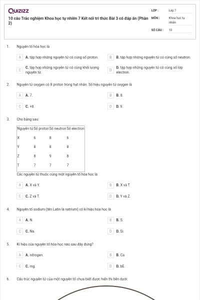 10 câu Trắc nghiệm Khoa học tự nhiên 7 Kết nối tri thức Bài 3 có đáp án (Phần 2)