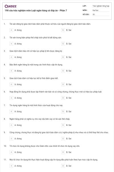 190 câu trắc nghiệm môn Luật ngân hàng có đáp án - Phần 7