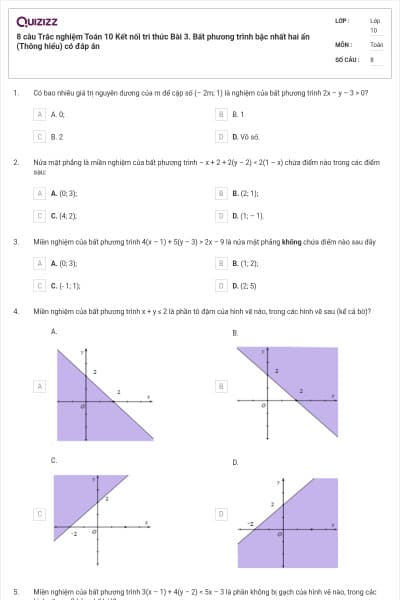 8 câu Trắc nghiệm Toán 10 Kết nối tri thức Bài 3. Bất phương trình bậc nhất hai ẩn (Thông hiểu) có đáp án