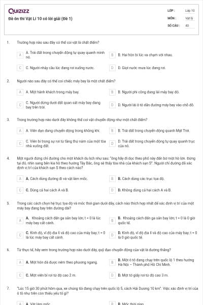 Đề ôn thi Vật Lí 10 có lời giải (Đề 1)