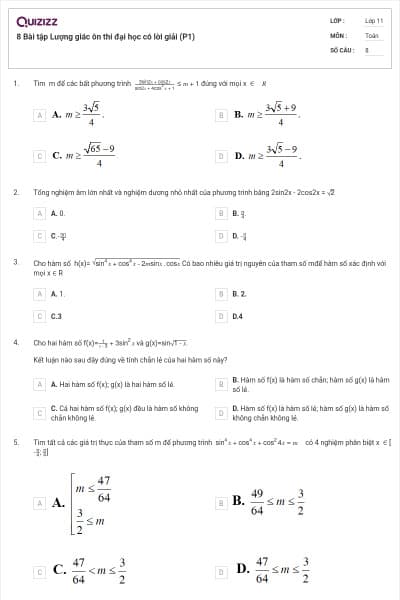 8 Bài tập Lượng giác ôn thi đại học có lời giải (P1)