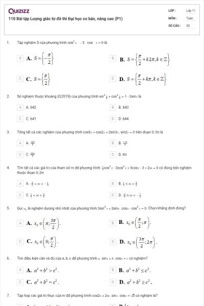 110 Bài tập Lượng giác từ đề thi Đại học cơ bản, nâng cao (P1)