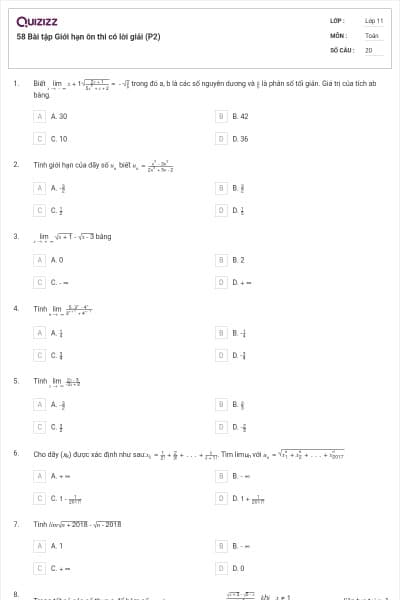 58 Bài tập Giới hạn ôn thi có lời giải (P2)