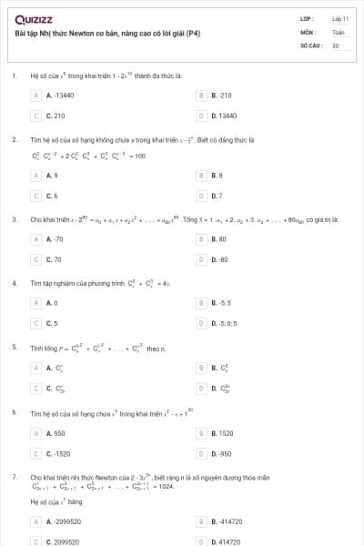 Bài tập Nhị thức Newton cơ bản, nâng cao có lời giải (P4)