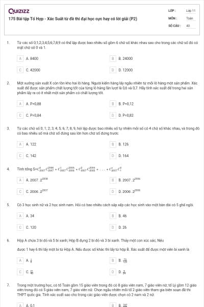 175 Bài tập Tổ Hợp - Xác Suất từ đề thi đại học cực hay có lời giải (P2)