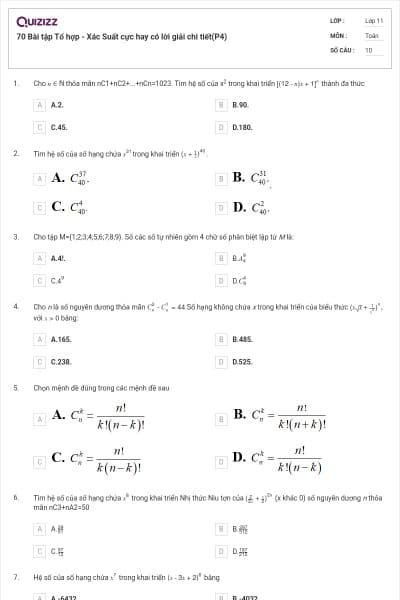 70 Bài tập Tổ hợp - Xác Suất cực hay có lời giải chi tiết(P4)