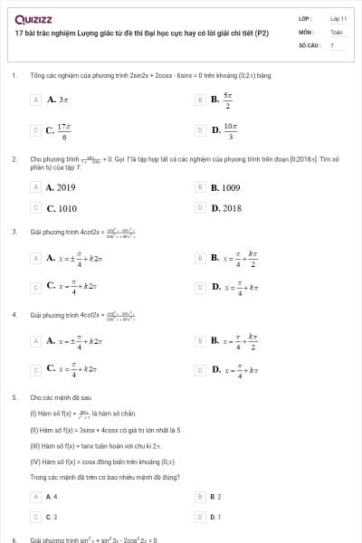 17 bài trắc nghiệm Lượng giác từ đề thi Đại học cực hay có lời giải chi tiết (P2)