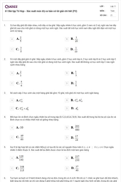 61 Bài tập Tổ Hợp - Xác xuất mức độ cơ bản có lời giải chi tiết (P3)