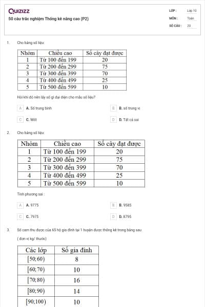 50 câu trắc nghiệm Thống kê nâng cao (P2)