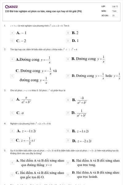 233 Bài trắc nghiệm số phức cơ bản, nâng cao cực hay có lời giải (P6)