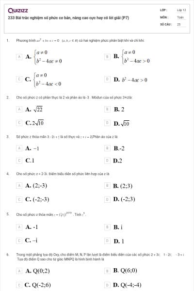 233 Bài trắc nghiệm số phức cơ bản, nâng cao cực hay có lời giải (P7)
